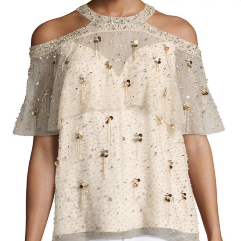 Elie Tahari Genevieve Beaded Cream Blouse